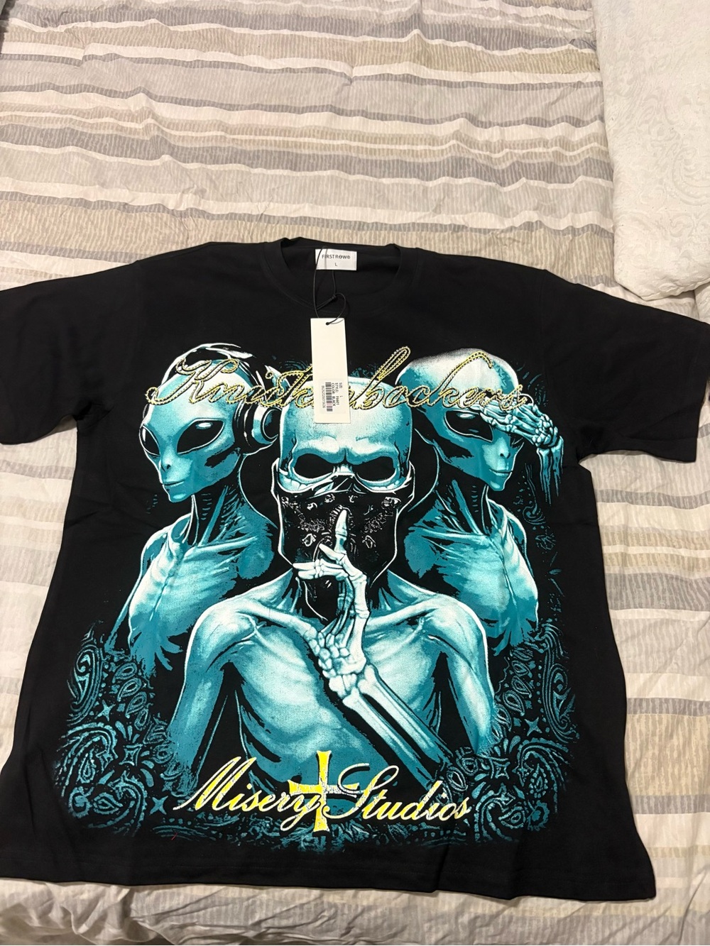 Black Graphic Alien Skeleton Tee